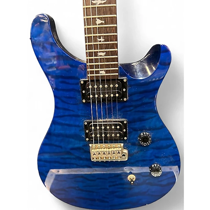 Used PRS SE Custom 24 Blue Ghost Flames Solid Body Electric Guitar