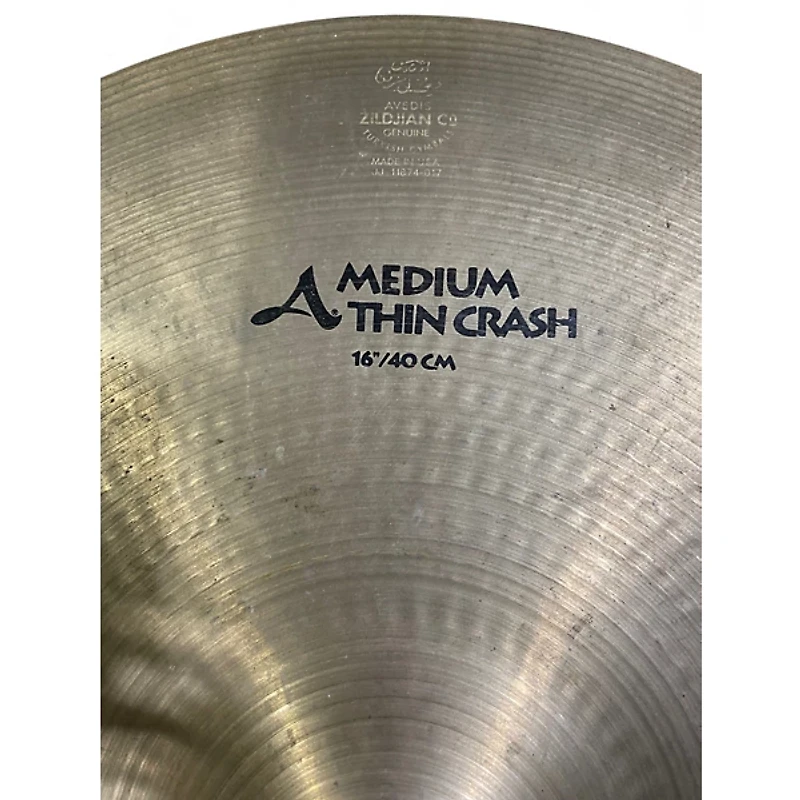Used Zildjian 16in avedis medium thin crash Cymbal