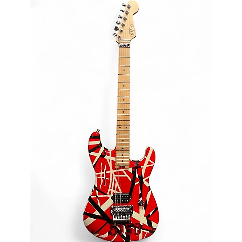Used EVH Striped Series Frankie Red with Black and White Stripes Solid Body Electric Guitar