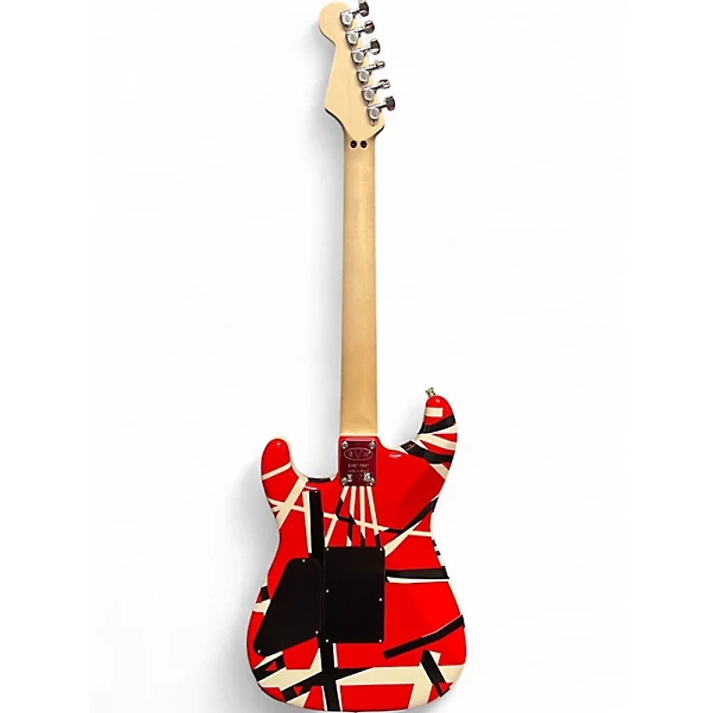Used EVH Striped Series Frankie Red with Black and White Stripes Solid Body Electric Guitar