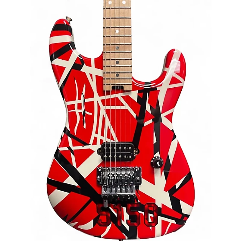 Used EVH Striped Series Frankie Red with Black and White Stripes Solid Body Electric Guitar