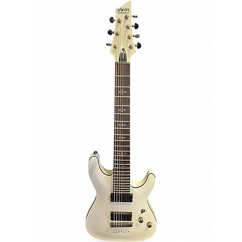 Used Schecter Guitar Research Demon 7 String Pearl White Solid Body Electric Guitar