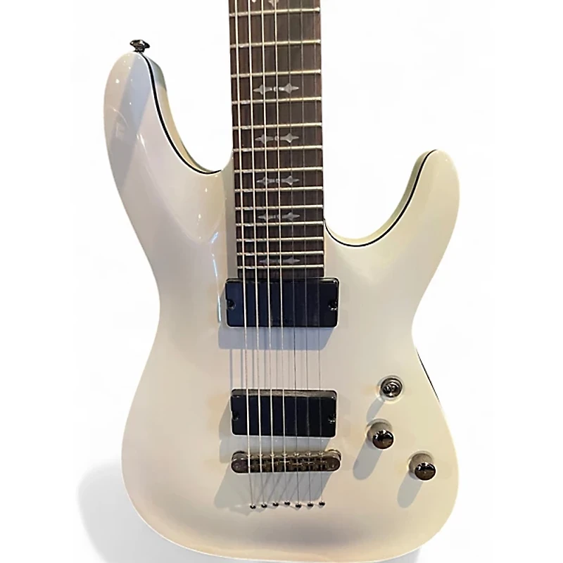 Used Schecter Guitar Research Demon 7 String Pearl White Solid Body Electric Guitar