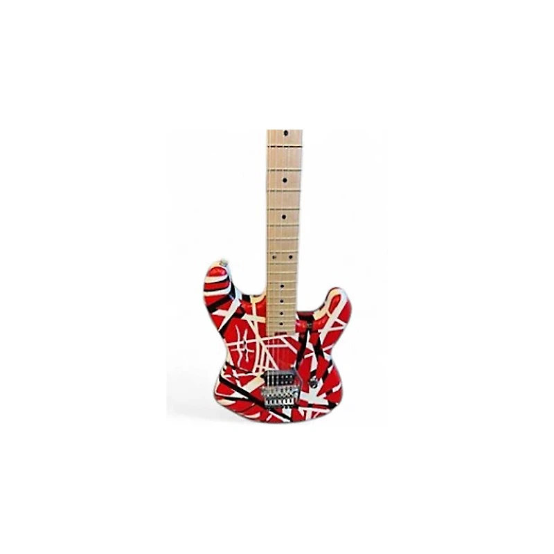 Used EVH Striped Series Frankie Red with Black and White Stripes Solid Body Electric Guitar