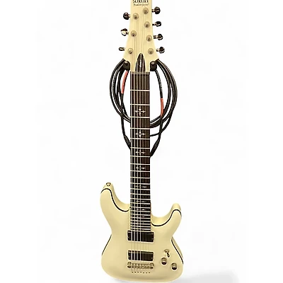 Used Schecter Guitar Research Demon 7 String White Solid Body Electric Guitar