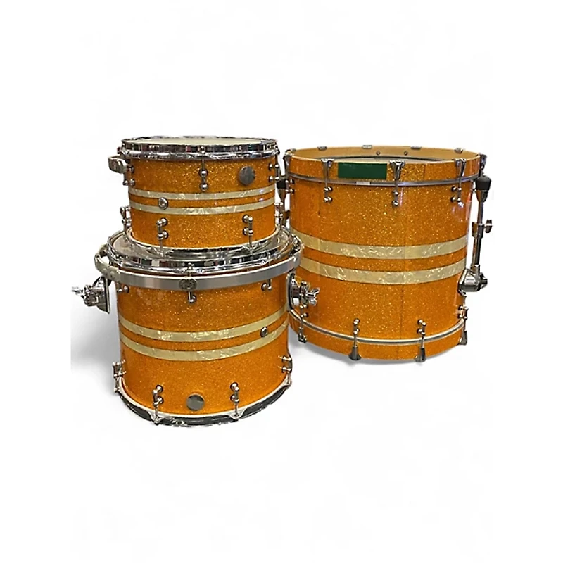Used SJC Drums 3 Piece 2009 SJC DRUMS 3 PIECE CUSTOM MADE GOLD SPARKLE Orange Sparkle Drum Kit