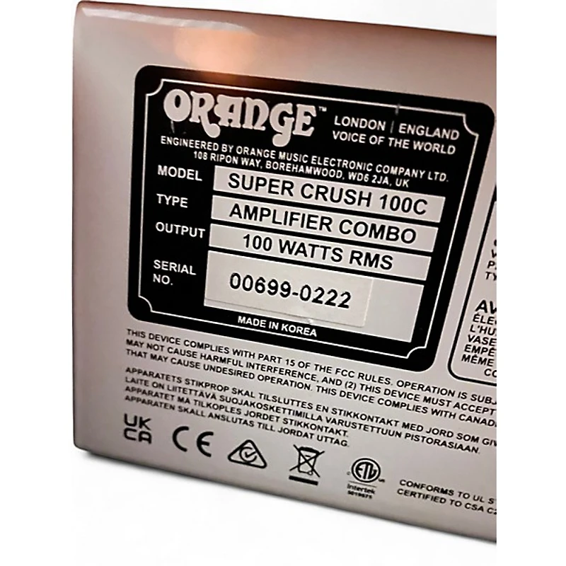 Used Orange Amplifiers Super Crush 100 Guitar Combo Amp