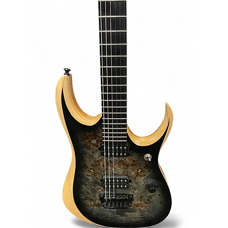 Used Ibanez RGDIX6PB BLACK BURL AND NATURAL Solid Body Electric Guitar