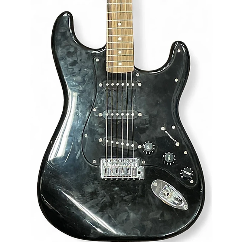 Used Squier Deluxe Stratocaster Black Solid Body Electric Guitar