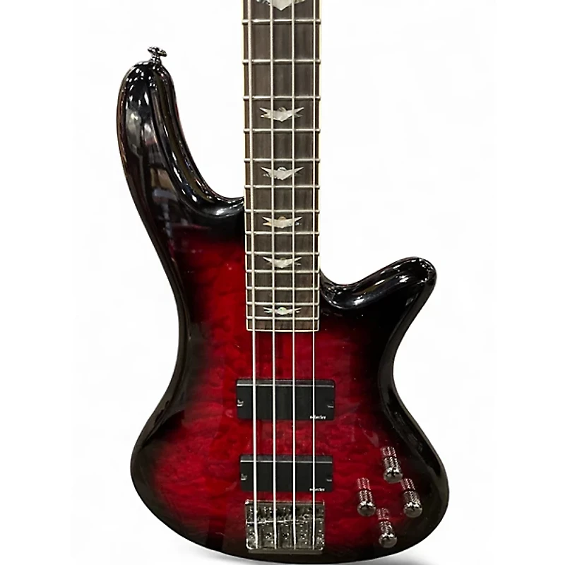 Used Schecter Guitar Research Stiletto Extreme 4 String Crimson Red Burst Electric Bass Guitar