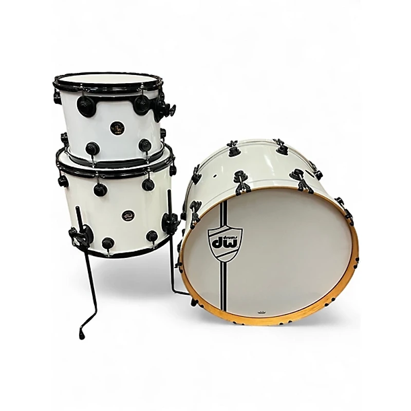 Used 1990s DW 3 Piece 3 Pc Collectors kit Keller shells White w/Black Chrome Hardware Drum Kit