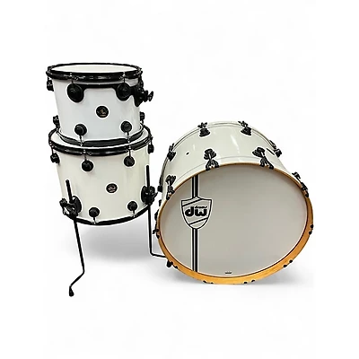 Used 1990s DW 3 Piece 3 Pc Collectors kit Keller shells White w/Black Chrome Hardware Drum Kit