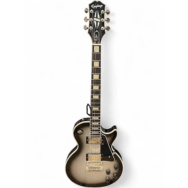 Used Epiphone Les Paul Custom Black and Silver Solid Body Electric Guitar