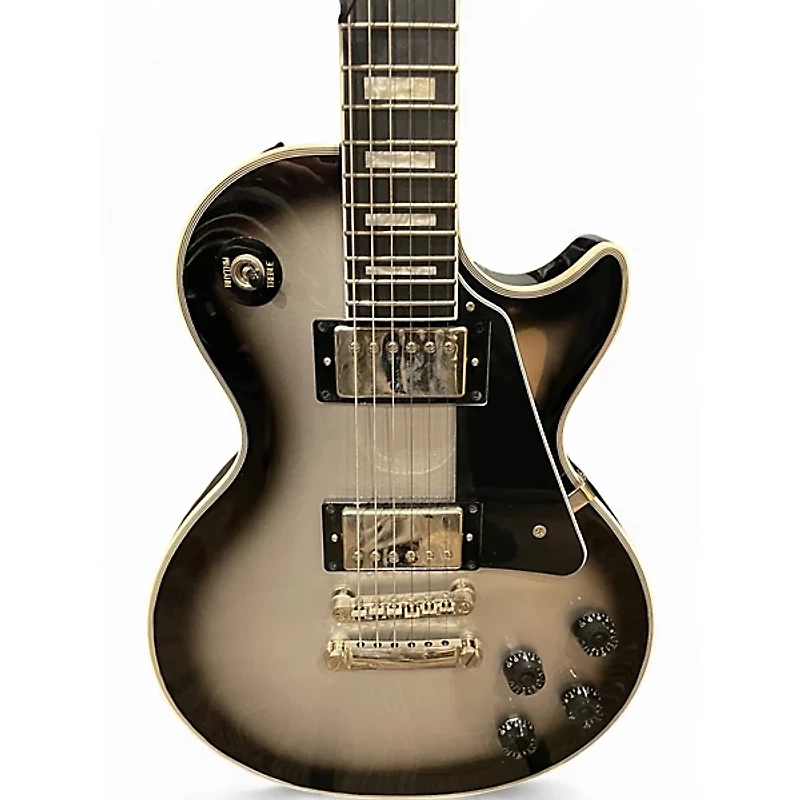 Used Epiphone Les Paul Custom Black and Silver Solid Body Electric Guitar