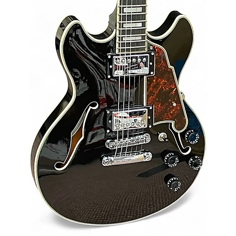 Used D'Angelico Premier Mini DC Black Flake Hollow Body Electric Guitar