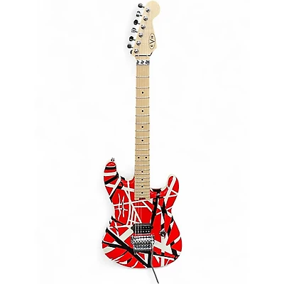 Used EVH Striped Series Frankie Red with Black and White Stripes Solid Body Electric Guitar