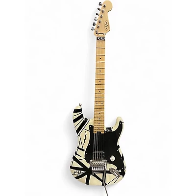 Used EVH Striped Series White with Black Stripes Solid Body Electric Guitar
