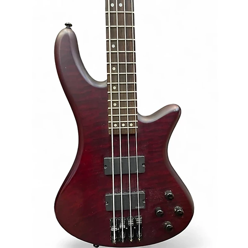 Used Schecter Guitar Research Stiletto Custom 4 String Trans Red Electric Bass Guitar