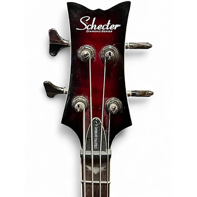Used Schecter Guitar Research Stiletto Extreme 4 String Trans Red Electric Bass Guitar