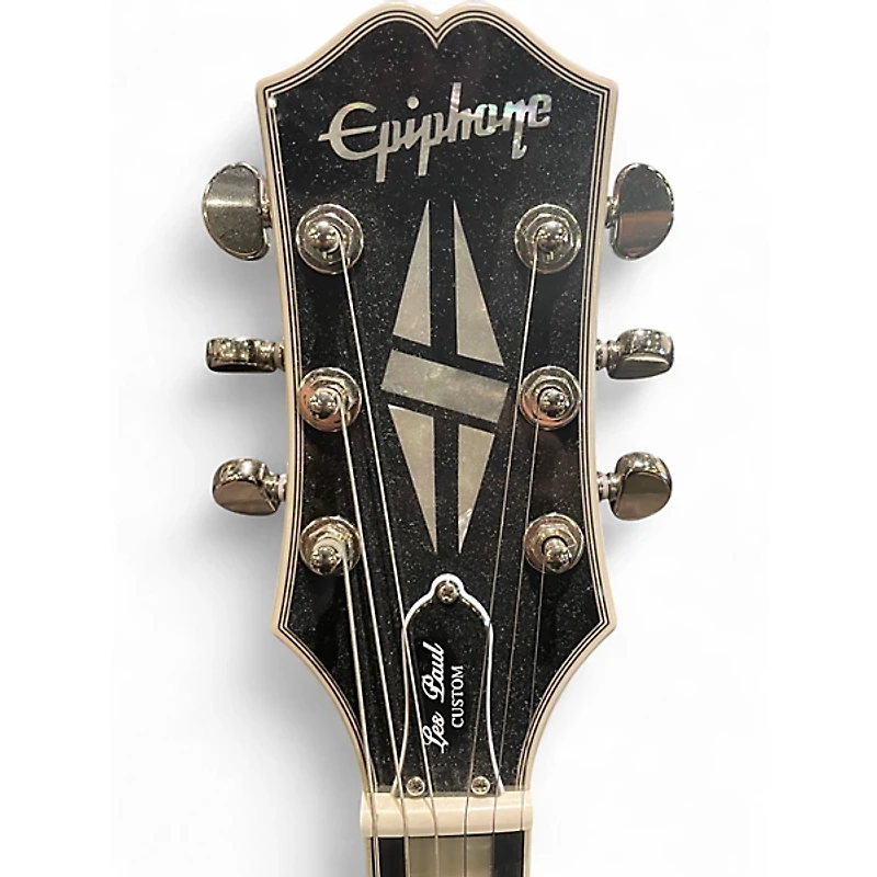 Used Epiphone Les Paul Custom Black and Silver Solid Body Electric Guitar