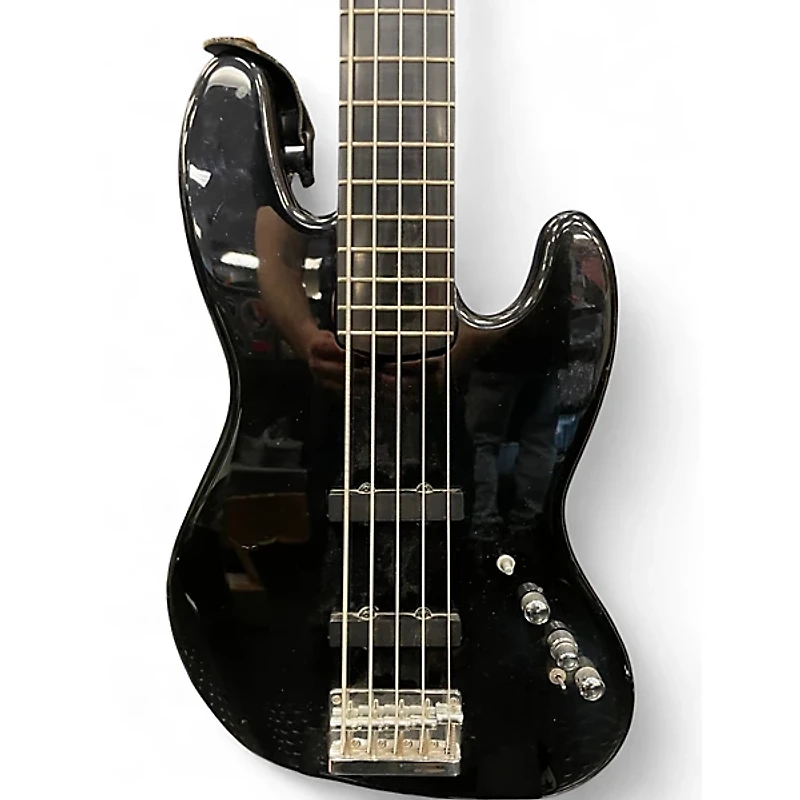 Used Squier Deluxe Jazz Bass Active V 5 String Black Electric Bass Guitar