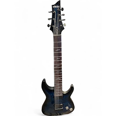 Used Schecter Guitar Research Omen Elite 7 See-Thru Blue Burst Solid Body Electric Guitar