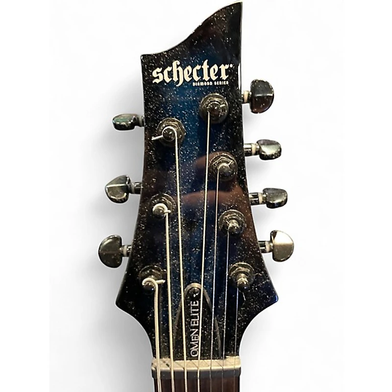 Used Schecter Guitar Research Omen Elite 7 See-Thru Blue Burst Solid Body Electric Guitar
