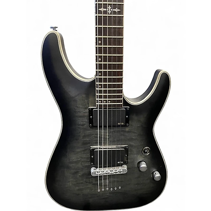 Used Schecter Guitar Research C1 Platinum Trans Black Solid Body Electric Guitar