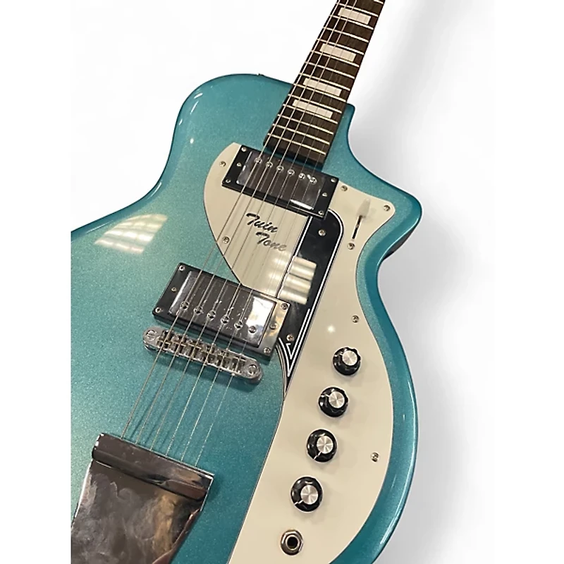 Used Airline Twin Tone Metallic Blue Solid Body Electric Guitar