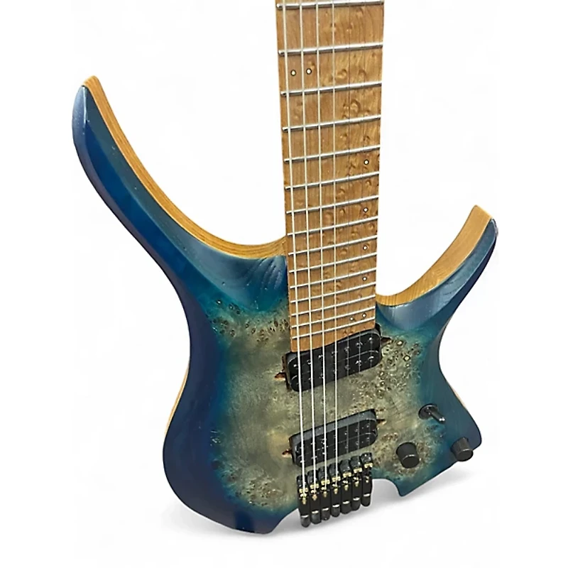 Used Nk 7 STRING HEADLESS BLUE BURL Solid Body Electric Guitar