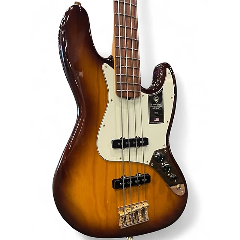 Used Fender 75th Anniversary Commemorative American Jazz Bass Bourbon Burst Electric Bass Guitar