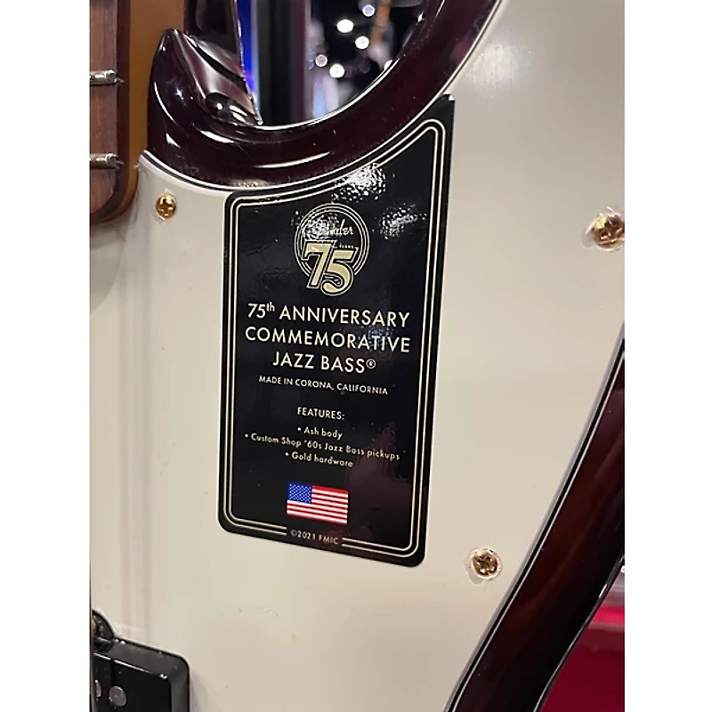 Used Fender 75th Anniversary Commemorative American Jazz Bass Bourbon Burst Electric Bass Guitar