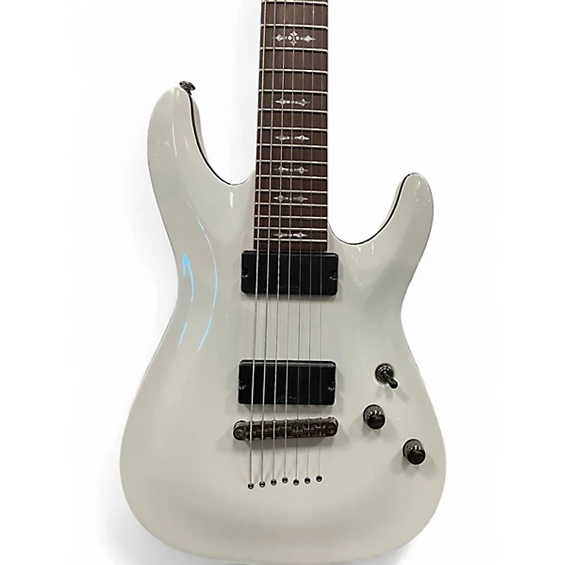 Used Schecter Guitar Research Demon 7 String White Solid Body Electric Guitar