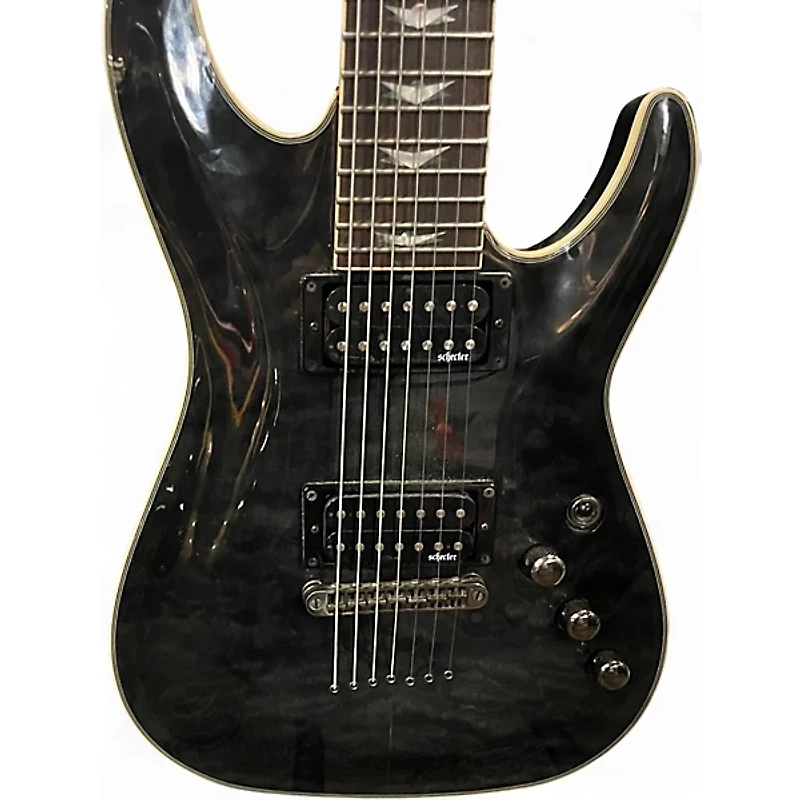 Used Schecter Guitar Research Omen Extreme 7 See Thru Black Solid Body Electric Guitar