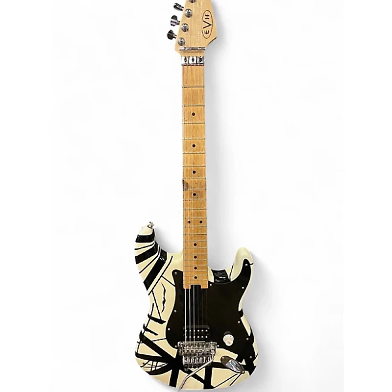 Used EVH Striped Series Frankie Black and White Solid Body Electric Guitar