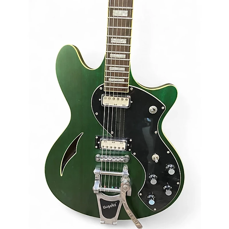Used Schecter Guitar Research T S/H-1 Green Hollow Body Electric Guitar