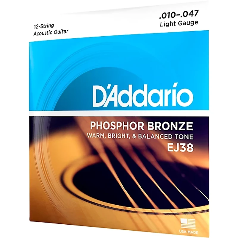 D'Addario EJ38 12-String Phosphor Bronze Light Acoustic Guitar Strings