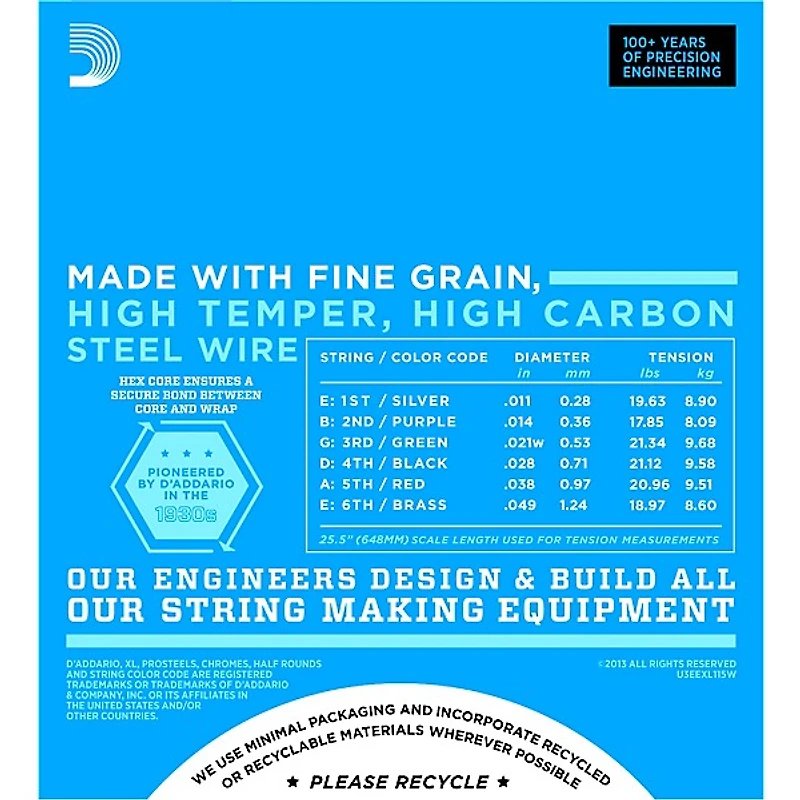 D'Addario EXL115W Nickel Blues/Jazz Wound 3rd Electric Guitar Strings