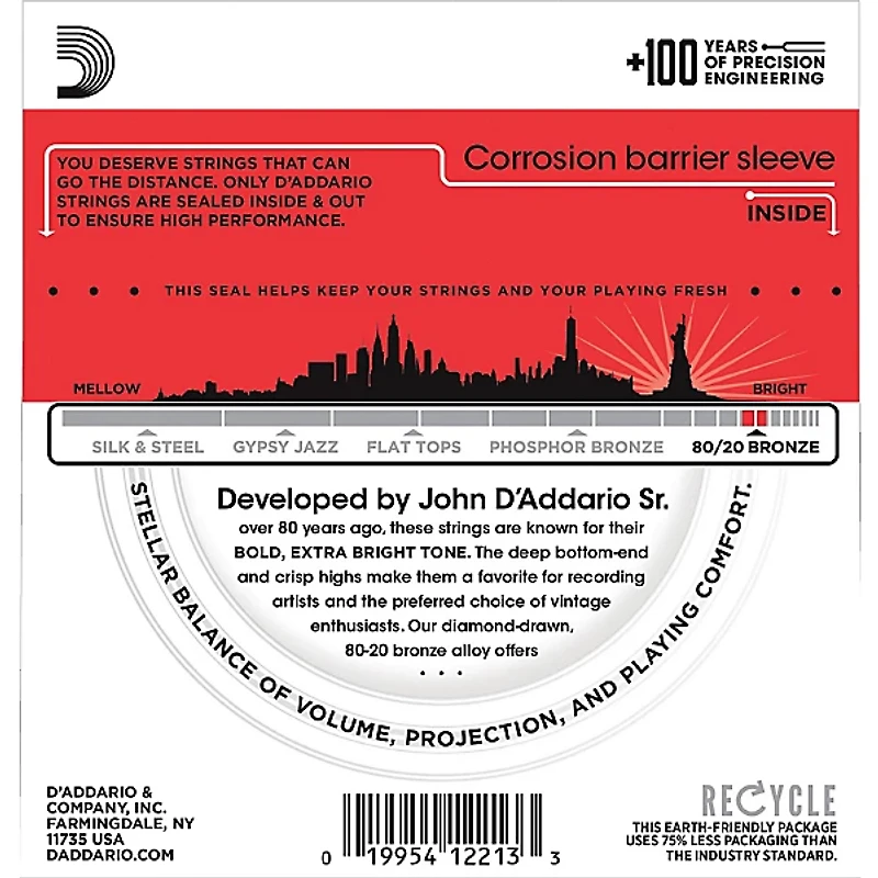 D'Addario EJ12 80/20 Bronze Medium Acoustic Guitar Strings