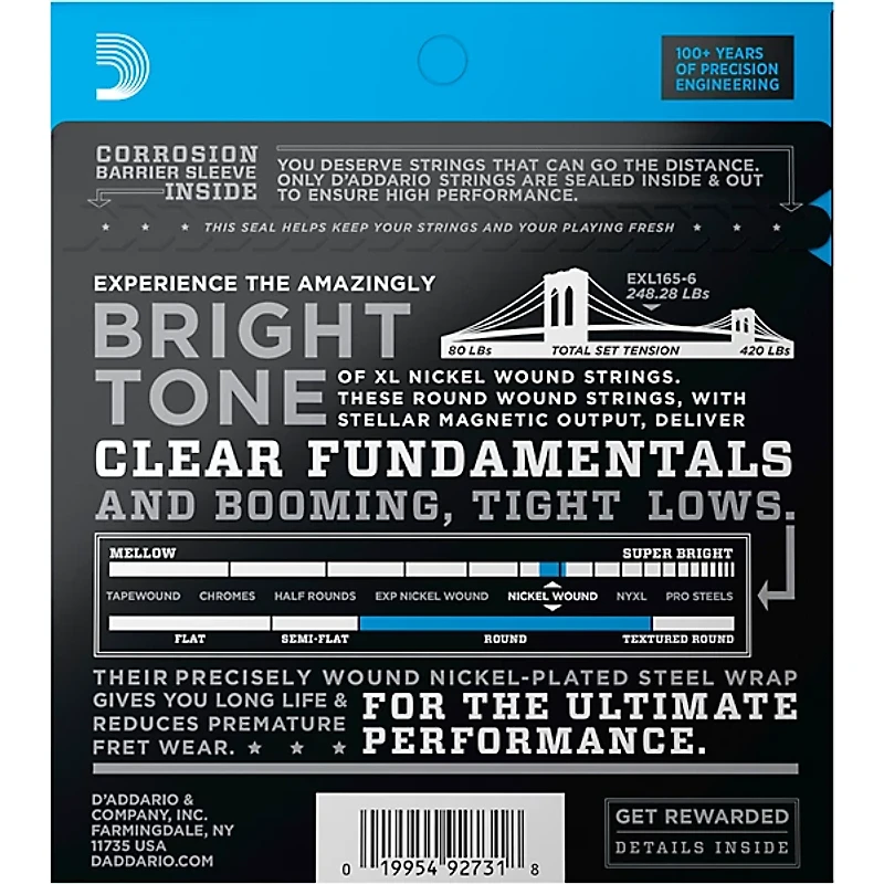 D'Addario EXL165-6 XL 6-String Bass Soft/Regular String Set