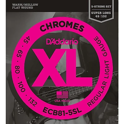 D'Addario ECB81-5SL Chromes Flat Wound 5-String Bass Soft SL Strings