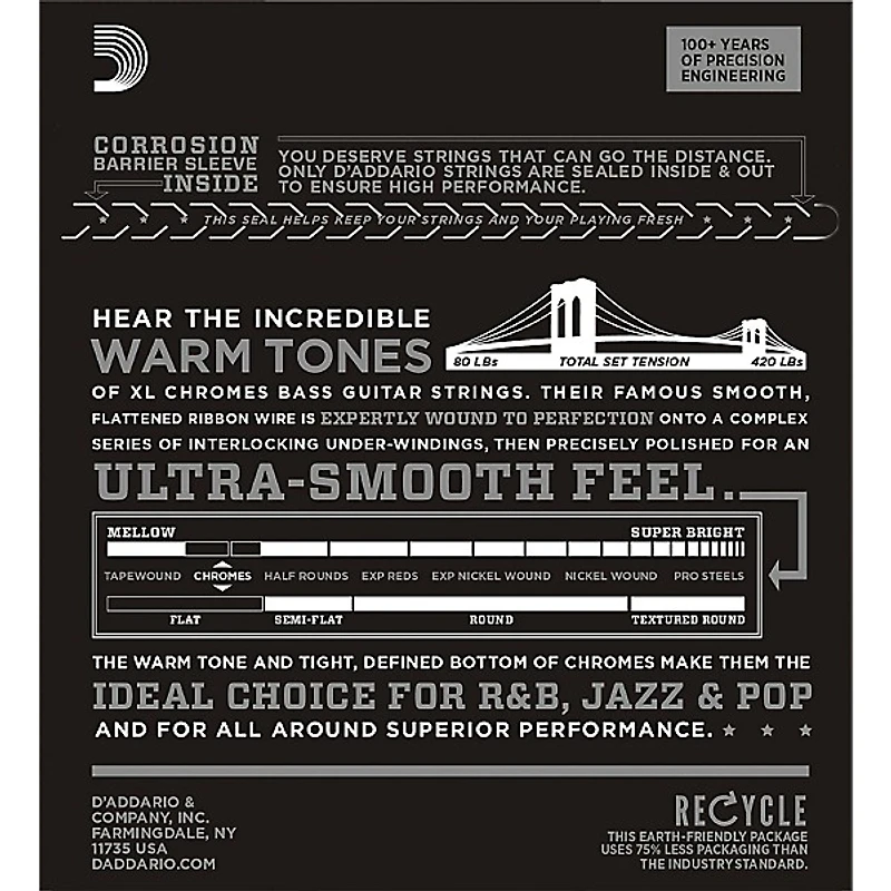 D'Addario ECB81-5SL Chromes Flat Wound 5-String Bass Soft SL Strings