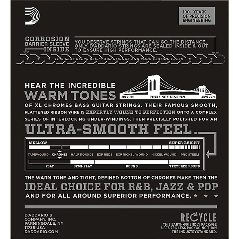 D'Addario ECB81SL Chrome Bass FW Soft Super-Long String Set