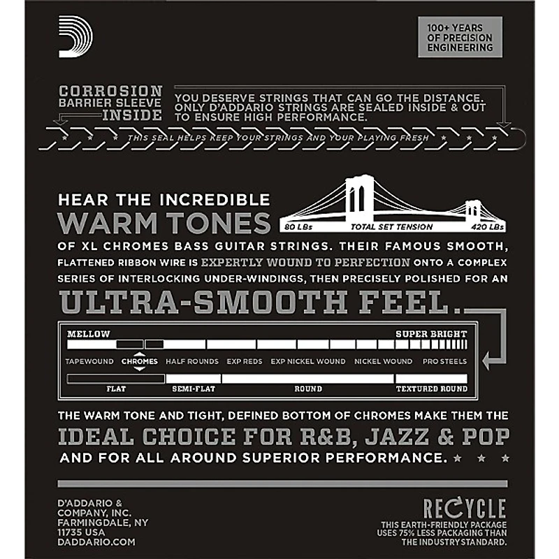 D'Addario ECB80 XL Chromes Flat Wound Bass Strings