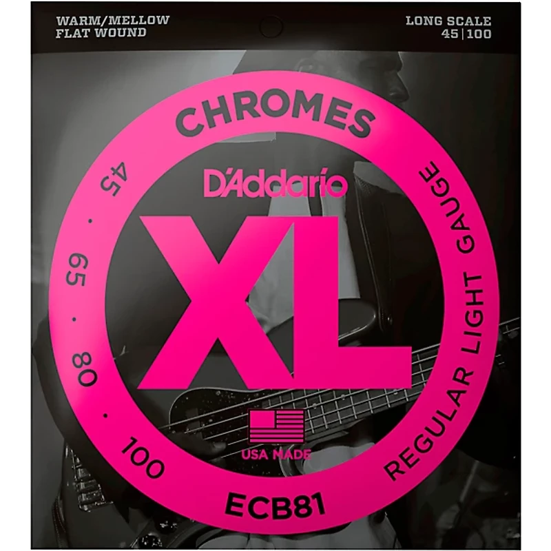 D'Addario ECB81 XL Chromes Flatwound Bass Strings - (45-100)