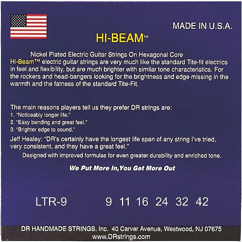 DR Strings LTR-9 Hi-Beams Nickel Light Electric Guitar Strings