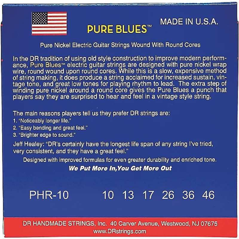 DR Strings PHR10 Pure Blues Nickel Electric Guitar Strings - Medium (10-46)
