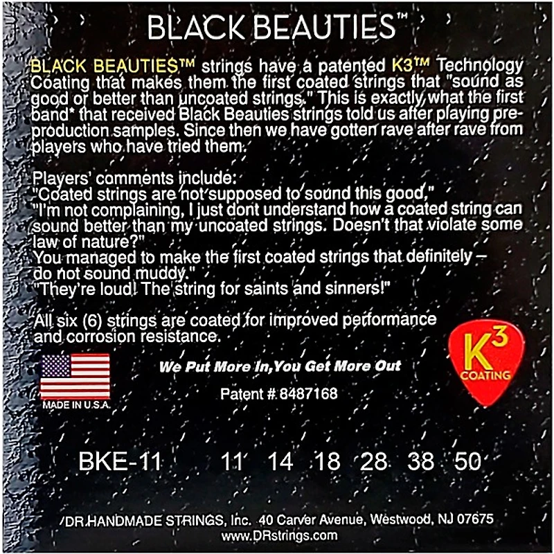 DR Strings Extra Life BKE-11 Black Beauties Heavy Coated Electric Guitar Strings