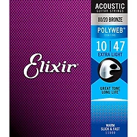 Elixir 80/20 Bronze Acoustic Guitar Strings with POLYWEB Coating, Extra Light (.010-.047)
