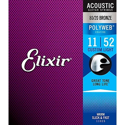 Elixir 80/20 Bronze Acoustic Guitar Strings with POLYWEB Coating, Custom Light (.011-.052)